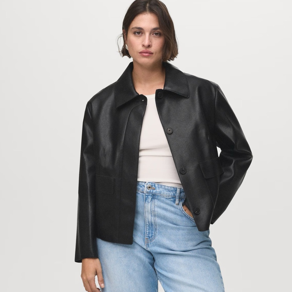 Mango faux leather jacket with pockets